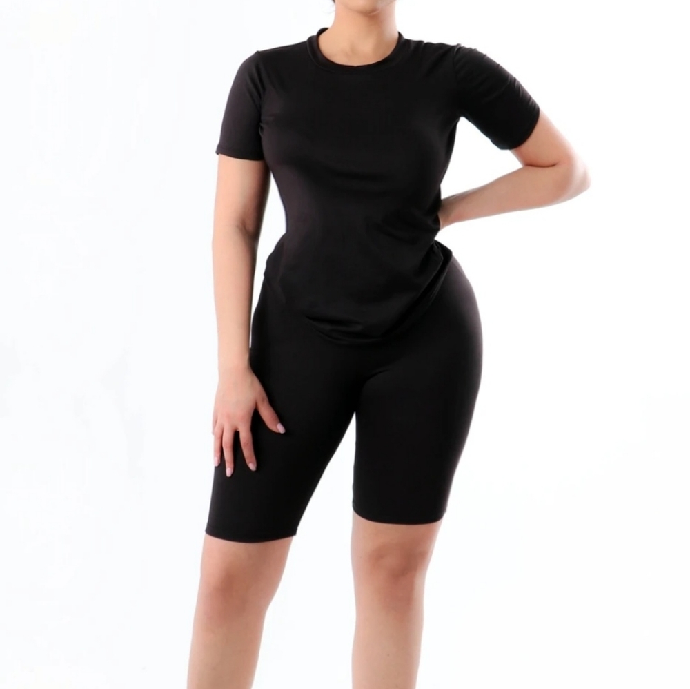 Black Two-Piece Biker Shorts Set
